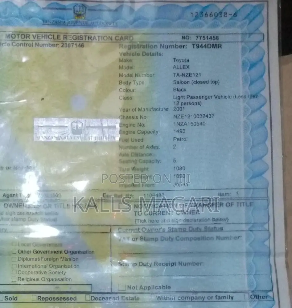 Toyota Allex 2001 Black