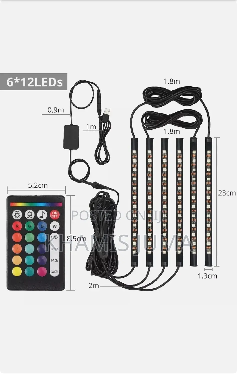 6x 12 Led Lights Strip RGB Car Interior