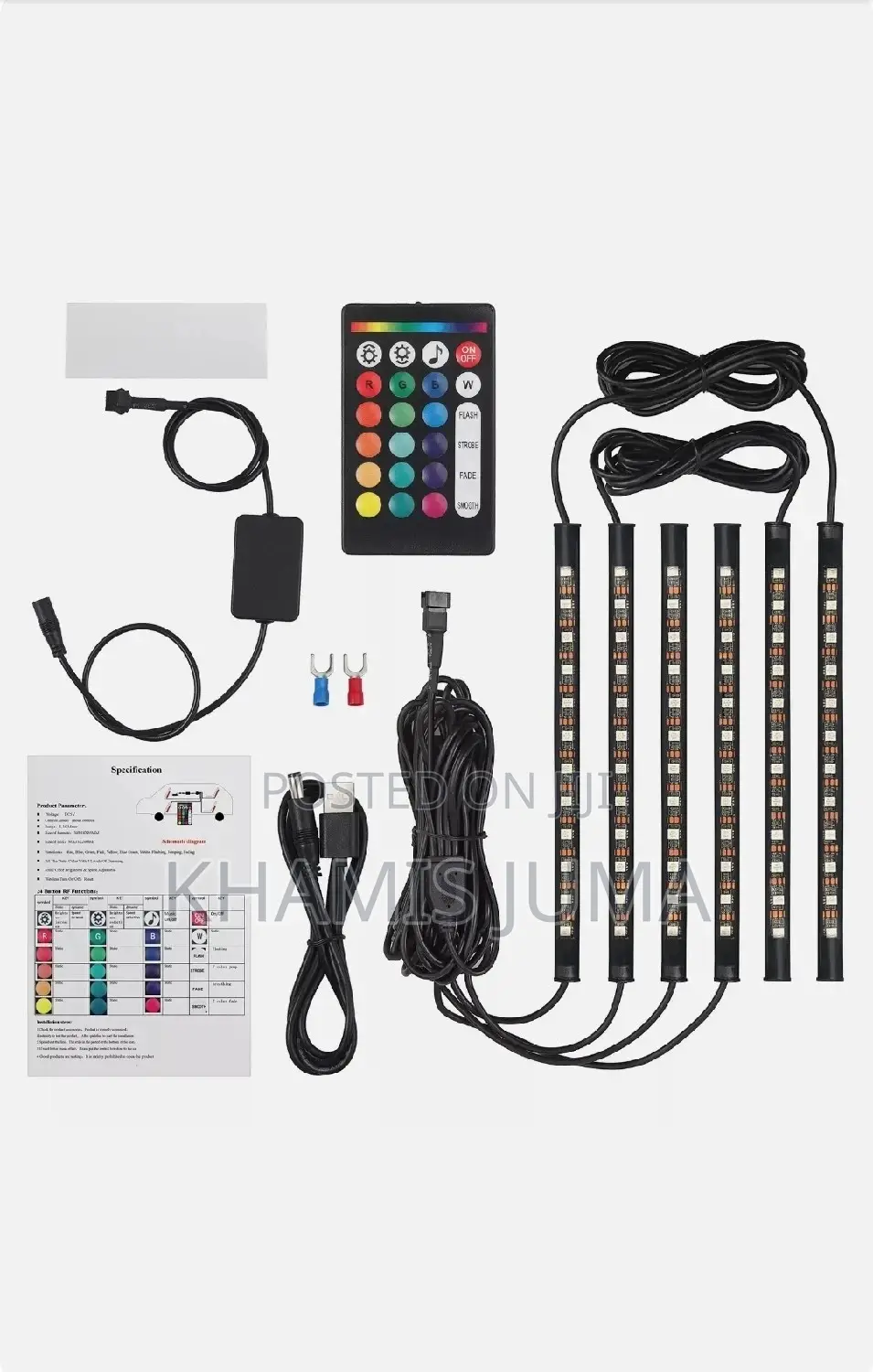 6x 12 Led Lights Strip RGB Car Interior