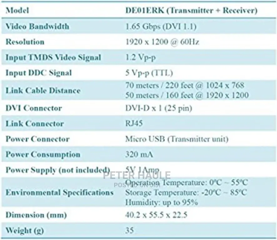 DE01ERK Dvi-Extender Up to 50 Meters Fullhd Over Cat-Cable