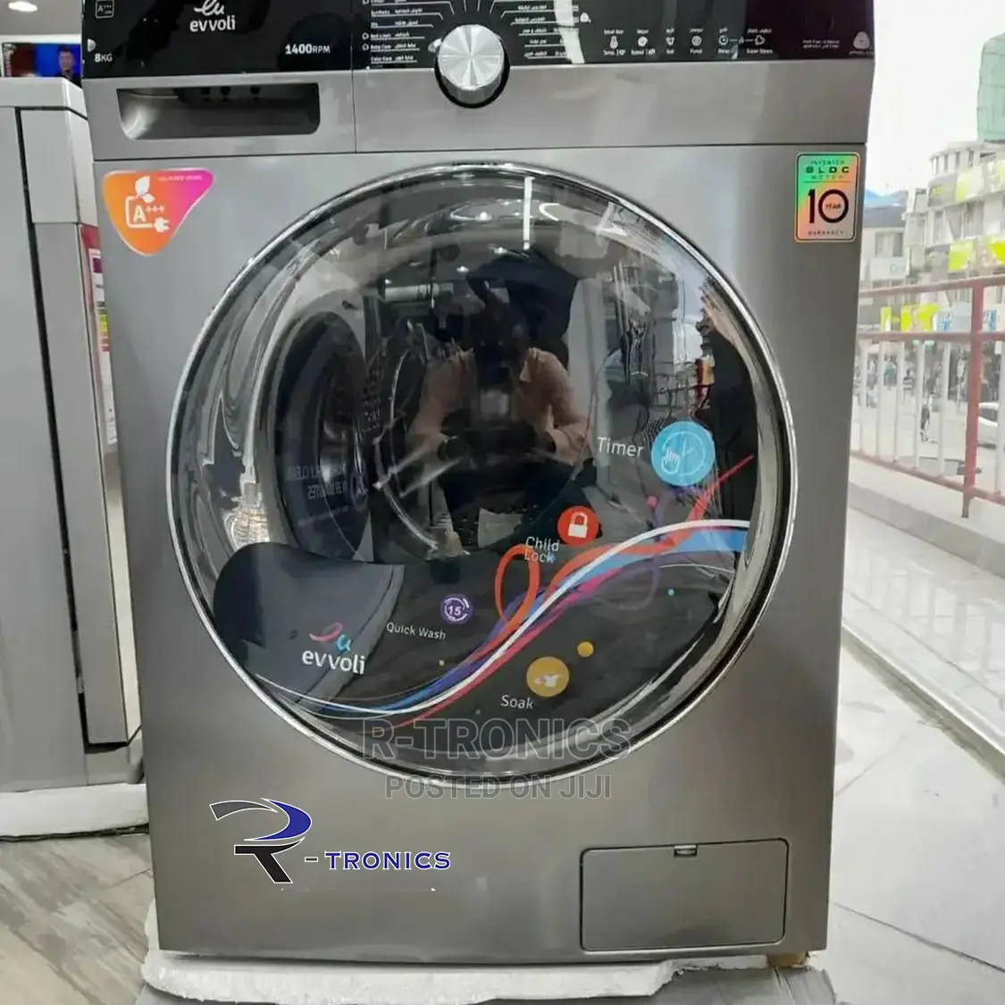 Evvoli Silver Automatic 8kg Washing Machine (Inverter)