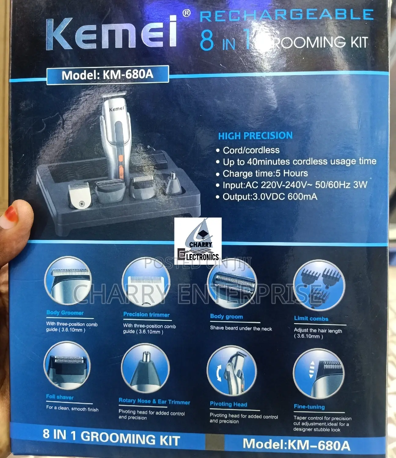 ORIGINAL KEMEI Wireless Hair Clipper Shaver 8 in 1Km- 680a