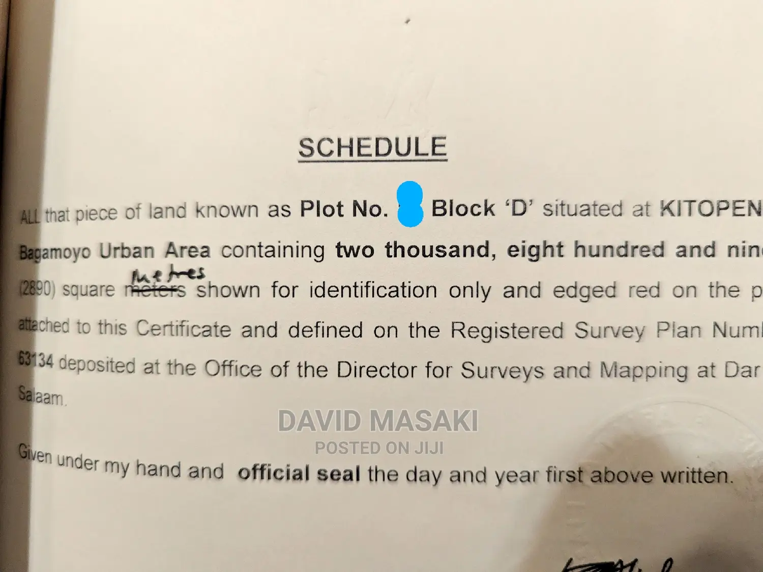 Big Plot 2890 Sq Meters Titled Plot for Sale in Bagamoyo