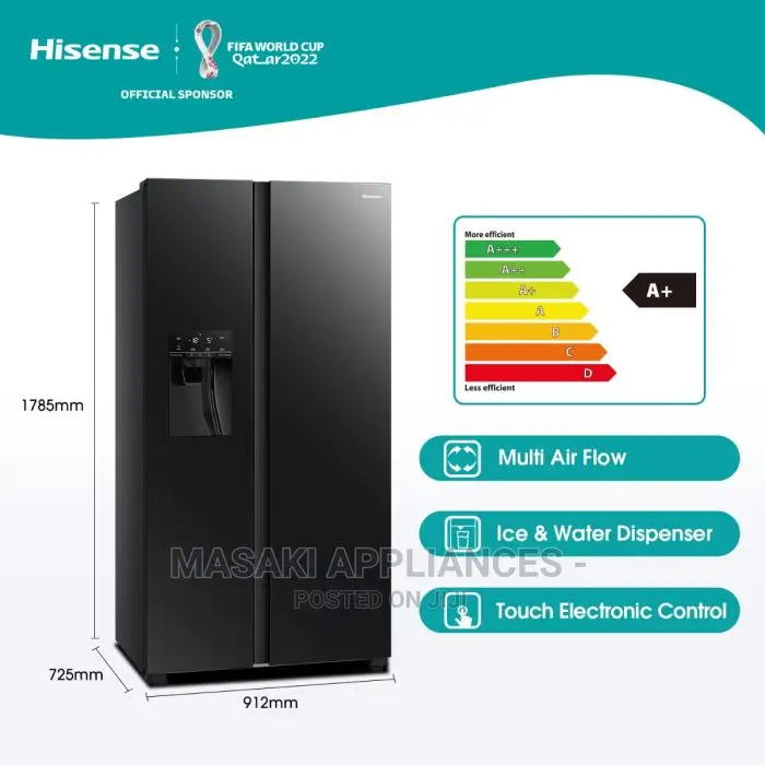 Hisense 535 Litre Black Glass Fridge Freezer H700SMI Water