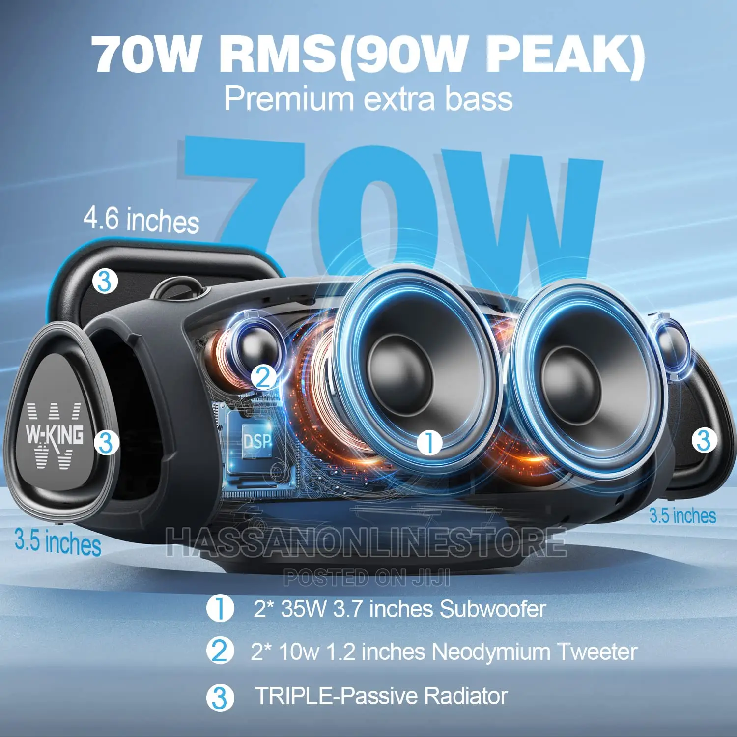 Wking X10 Bluetooth Speaker 70w Super Punchy Bass Speaker