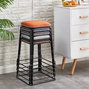 5 Sets Bar Stools Metal, Leather Bar Stools Without Armrests