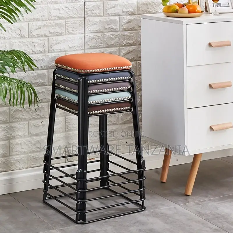 5 Sets Bar Stools Metal, Leather Bar Stools Without Armrests