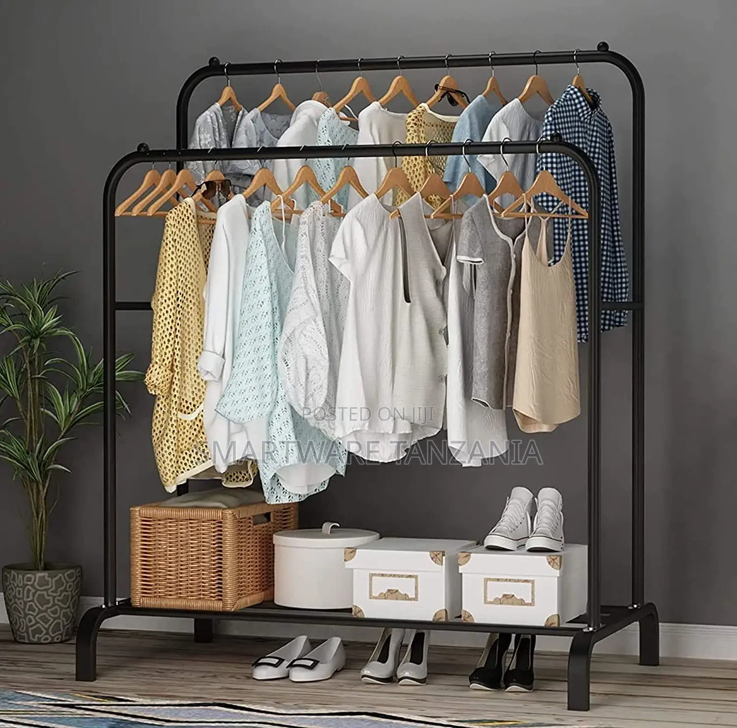 Multipurpose Double Garment Rack Heavy Duty Cloth Metal Rail