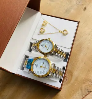 Fashion Set of Two Couple Watches, Earrings, Necklace