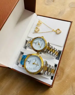 Fashion Set of Two Couple Watches, Earrings, Necklace