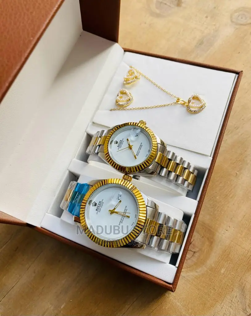 Fashion Set of Two Couple Watches, Earrings, Necklace
