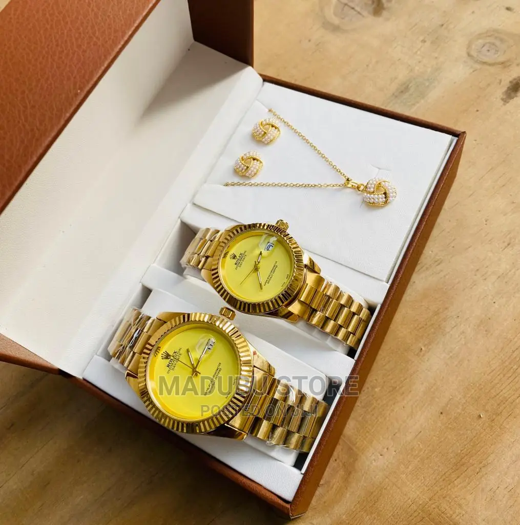 Fashion Set of Two Couple Watches, Earrings, Necklace