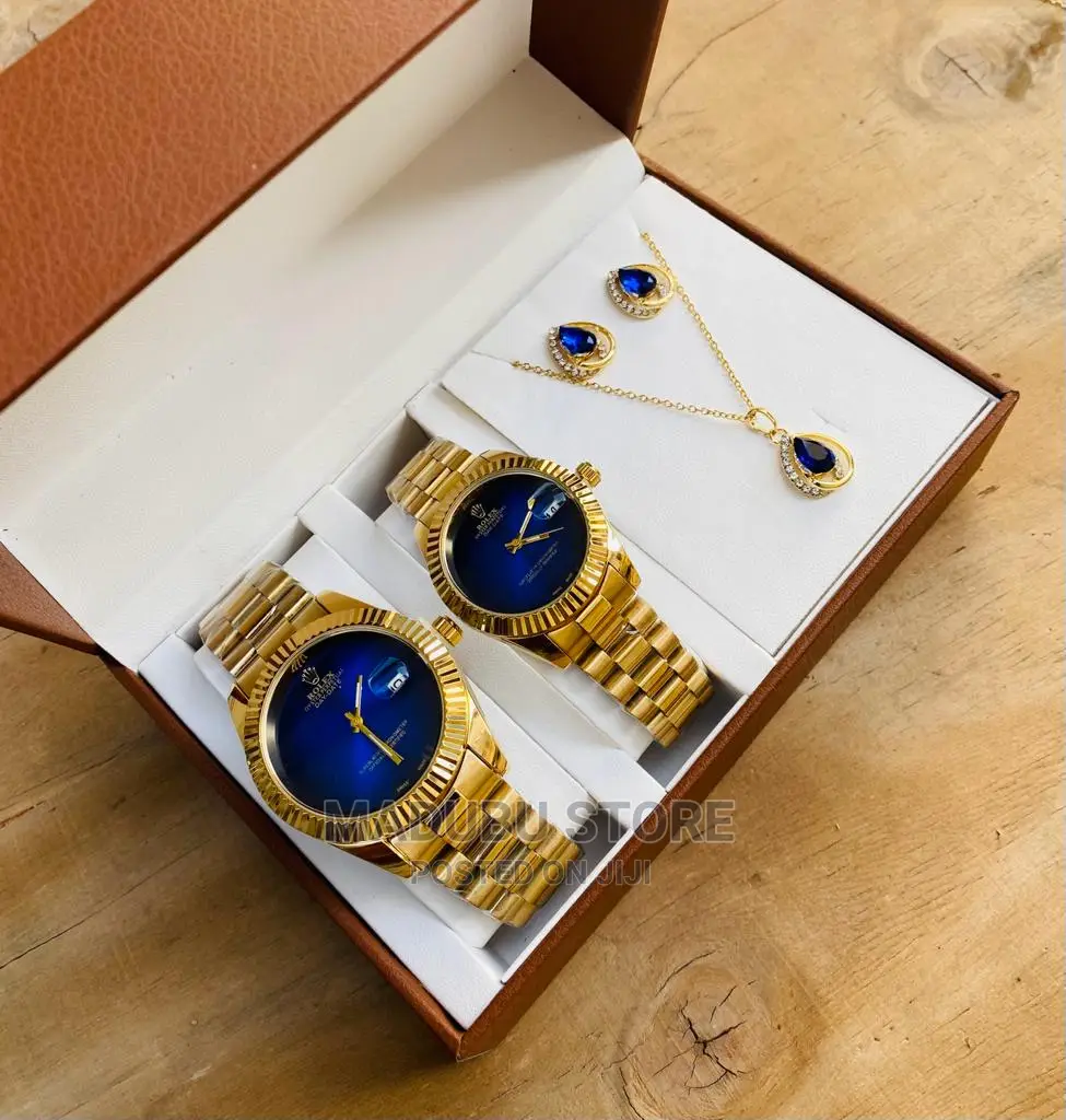 Fashion Set of Two Couple Watches, Earrings, Necklace