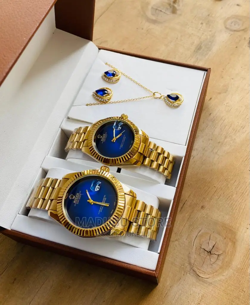 Fashion Set of Two Couple Watches, Earrings, Necklace