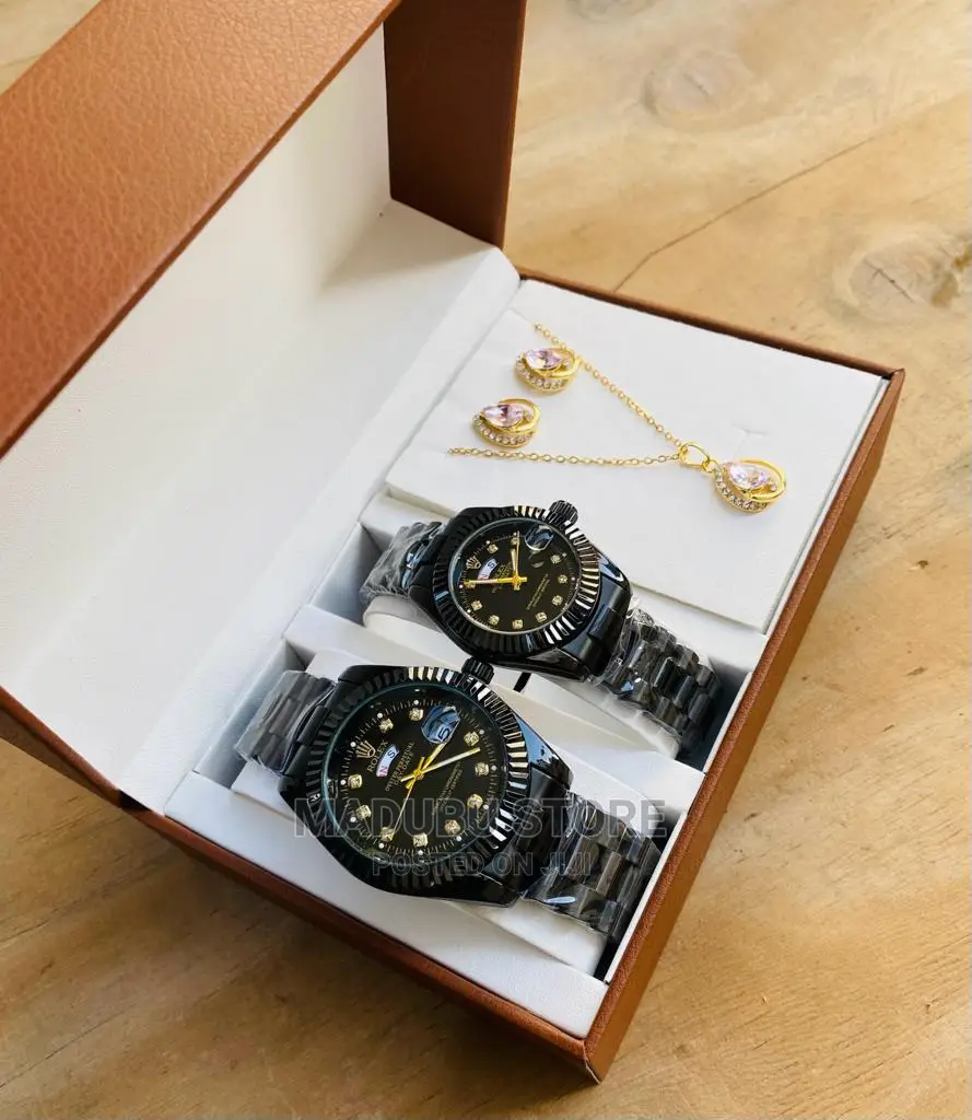 Fashion Set of Two Couple Watches, Earrings, Necklace