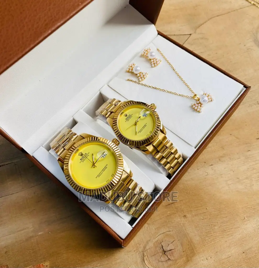 Fashion Set of Two Couple Watches, Earrings, Necklace