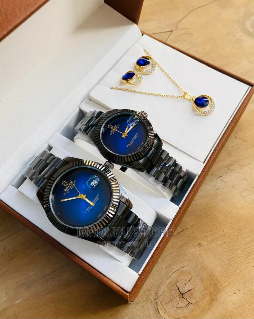 Fashion Set of Two Couple Watches, Earrings, Necklace