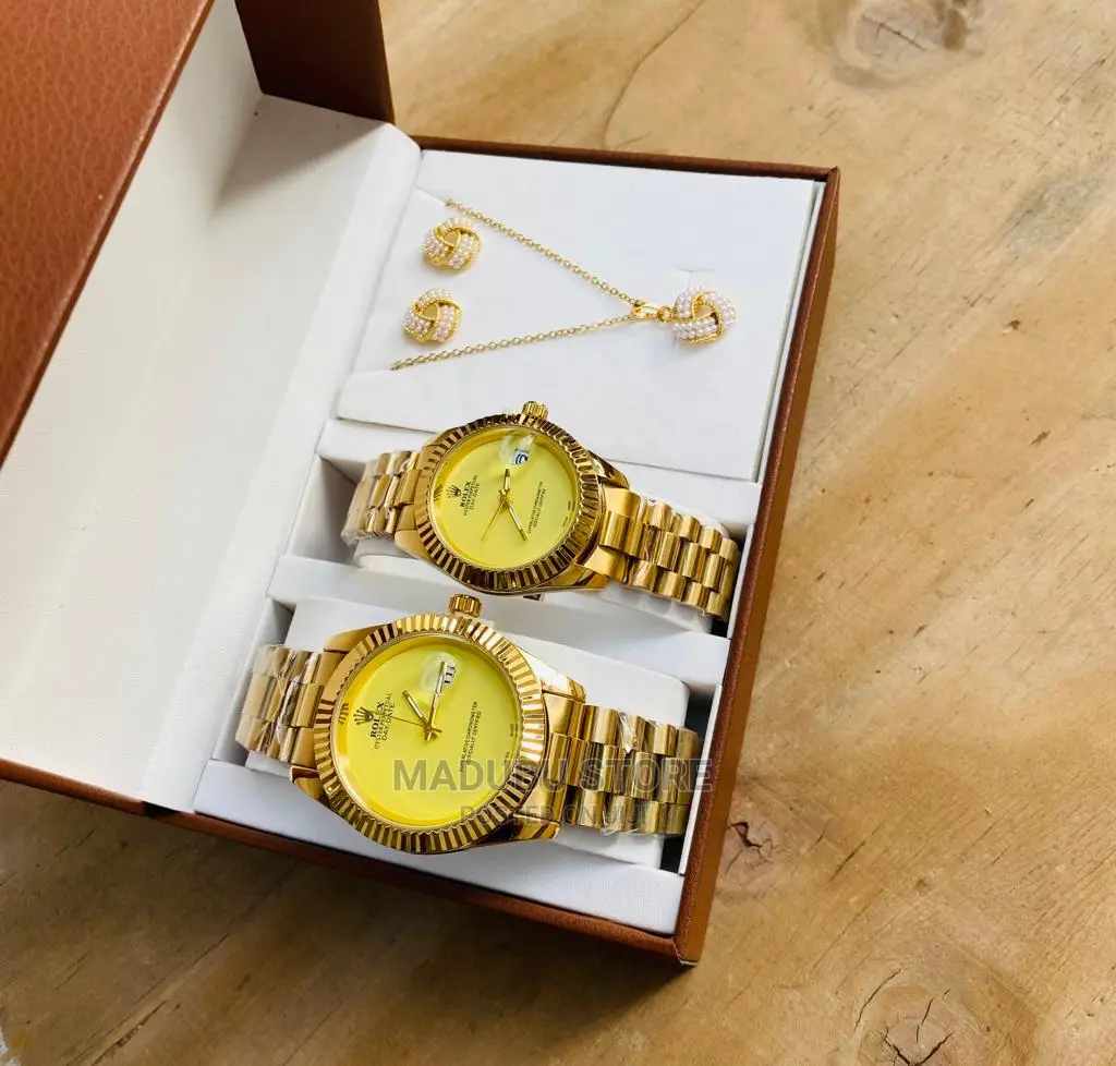 Fashion Set of Two Couple Watches, Earrings, Necklace