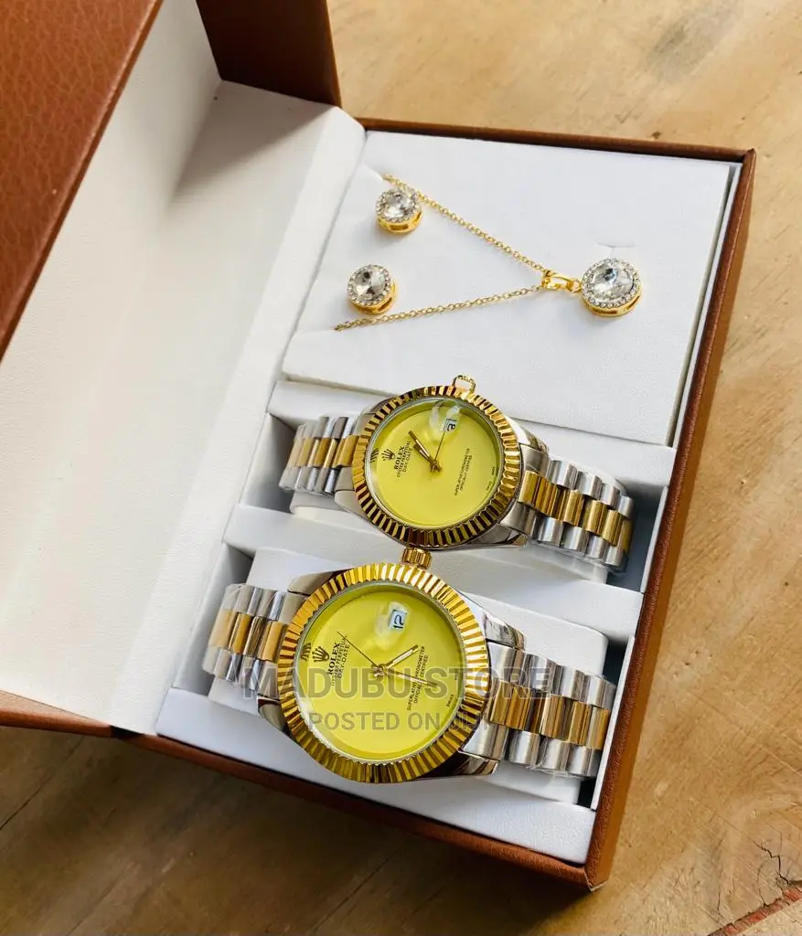 Fashion Set of Two Couple Watches, Earrings, Necklace