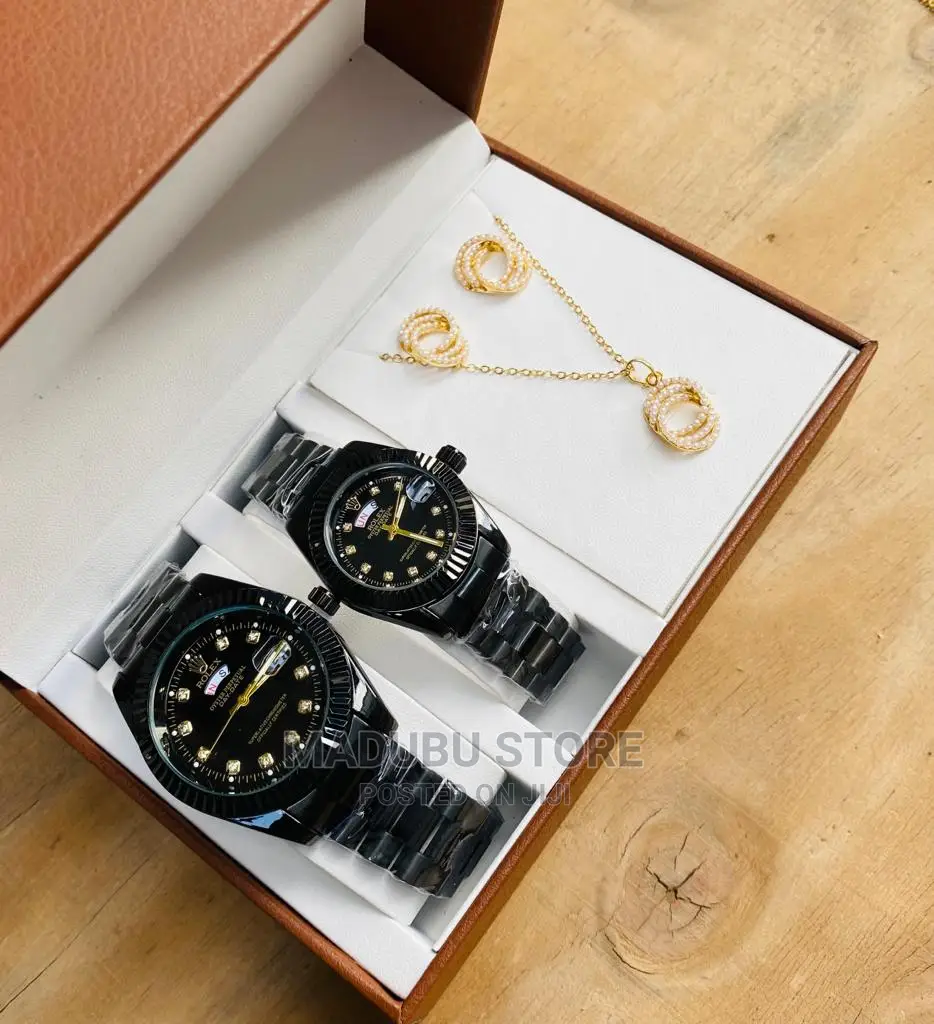 Fashion Set of Two Couple Watches, Earrings, Necklace