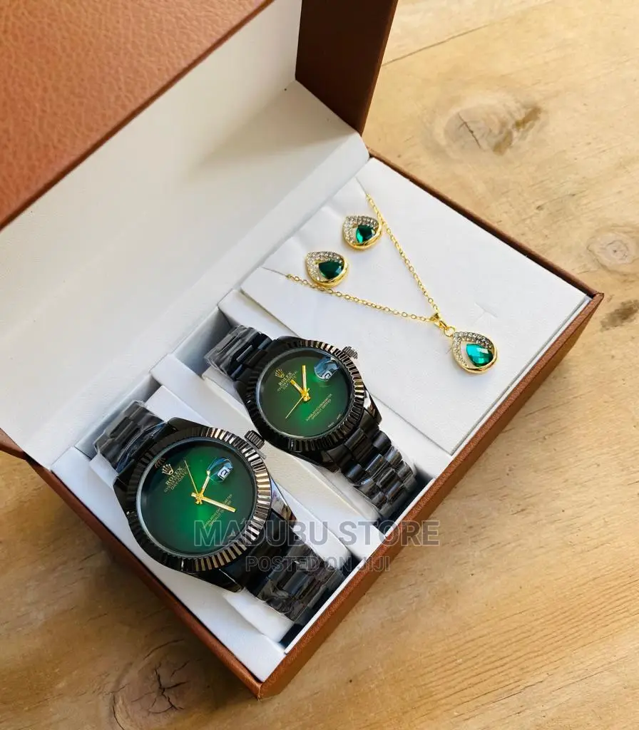 Fashion Set of Two Couple Watches, Earrings, Necklace