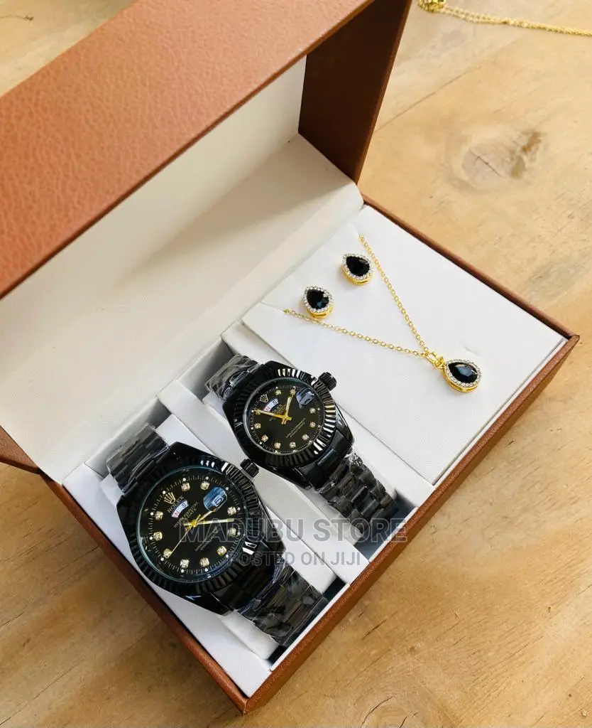 Fashion Set of Two Couple Watches, Earrings, Necklace