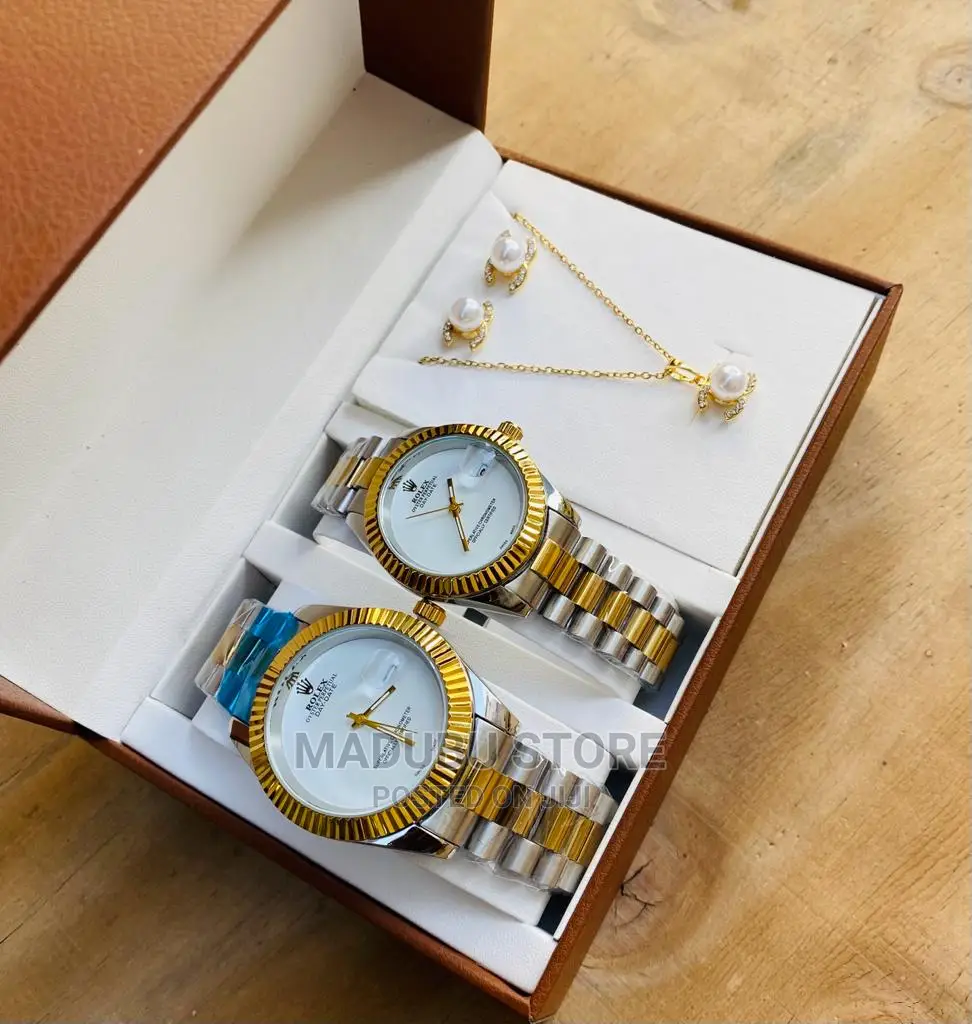Fashion Set of Two Couple Watches, Earrings, Necklace