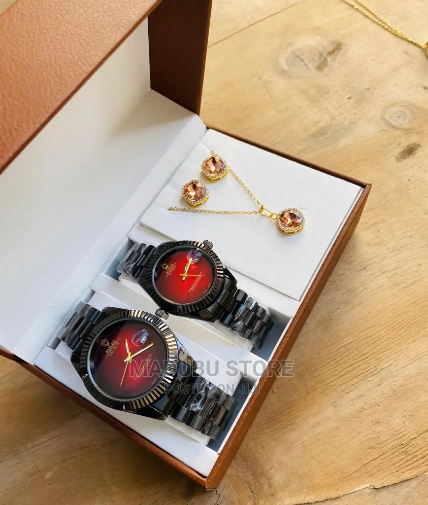 Fashion Set of Two Couple Watches, Earrings, Necklace