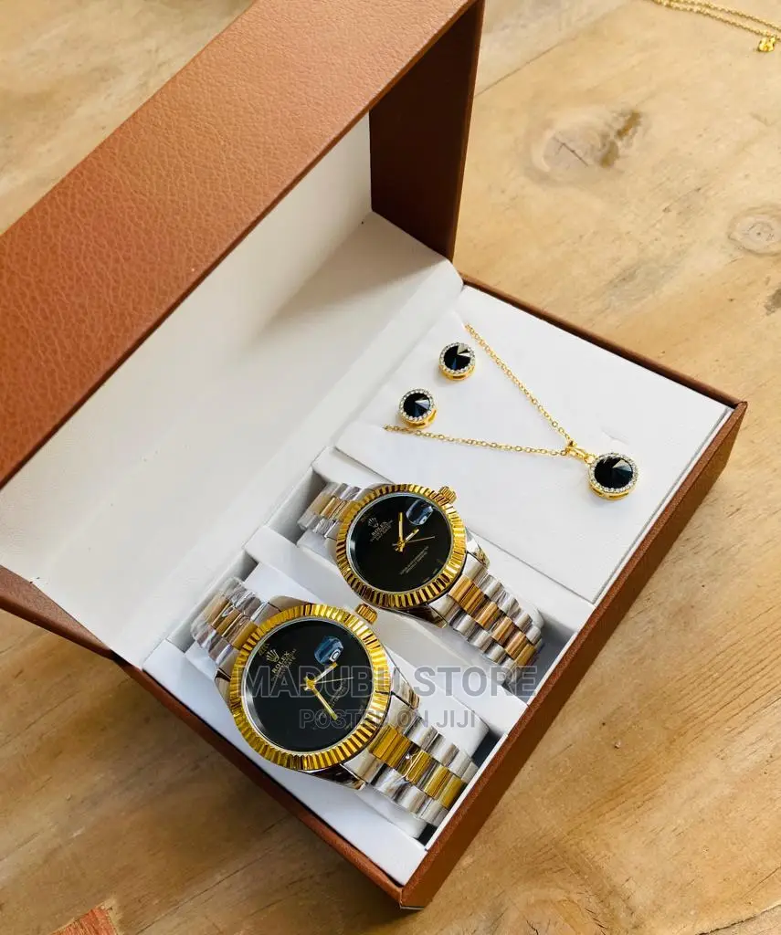 Fashion Set of Two Couple Watches, Earrings, Necklace
