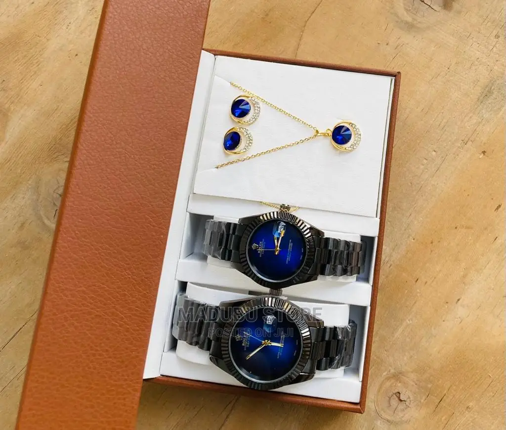 Fashion Set of Two Couple Watches, Earrings, Necklace