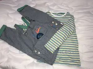 Mothercare Denim Stripped Dungree and T-Shirt