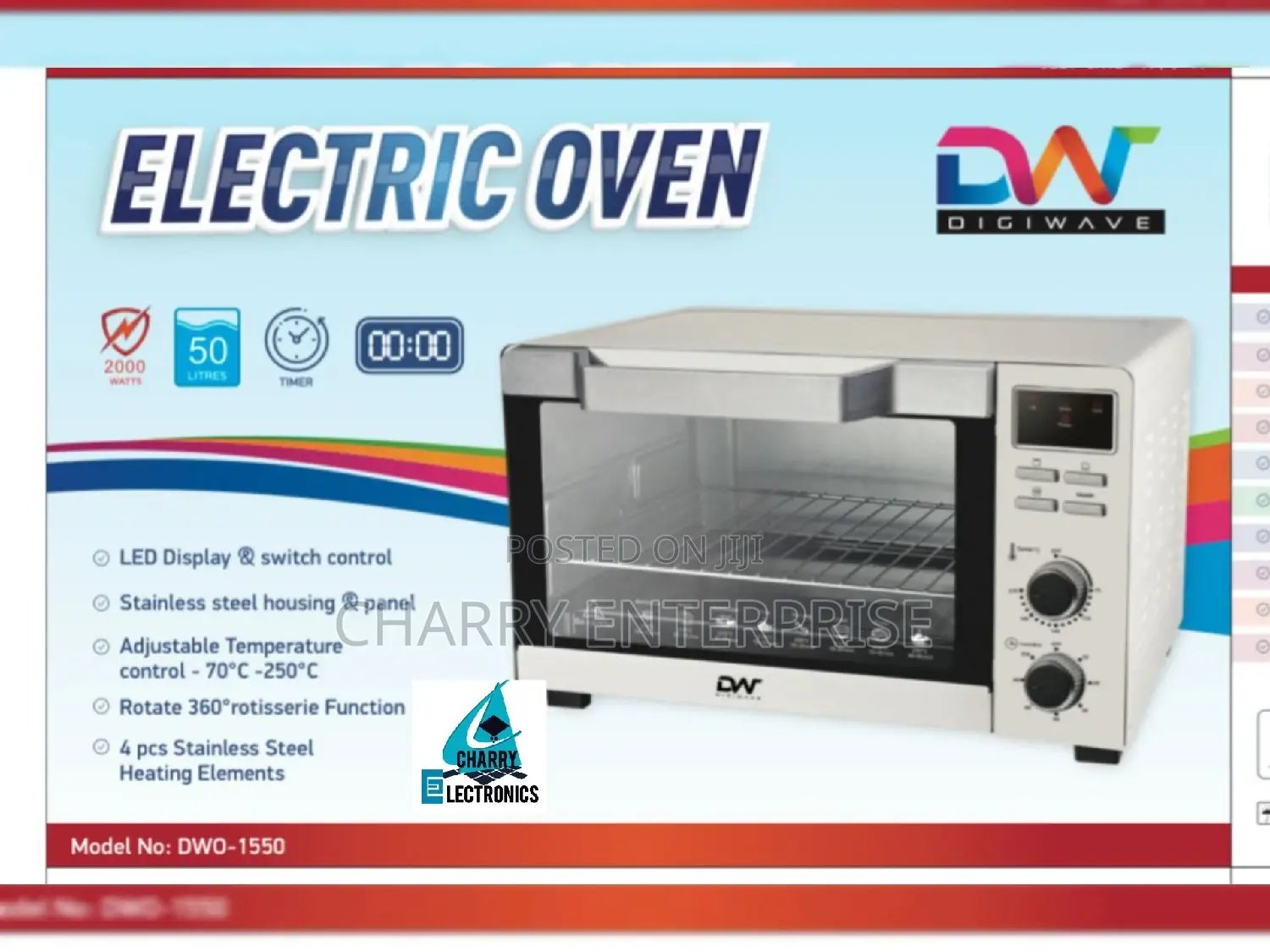 Original Digiwave Electric Oven2000w 50L + ROTISSERIE