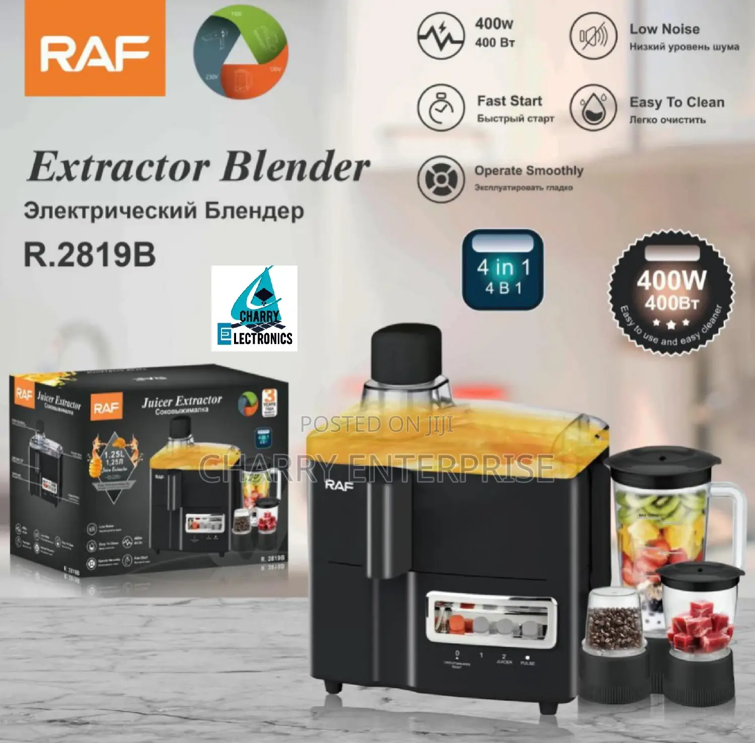 RAF Juicer EXTRACTOR/ BLENDER 4 in 1 Low Noise 400W