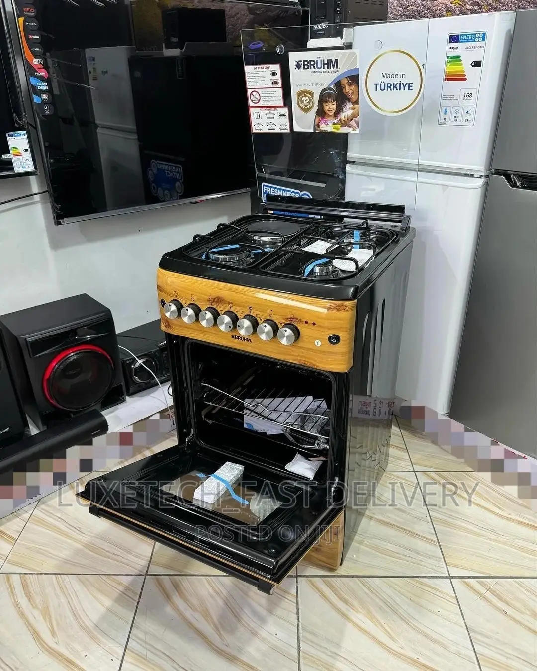 Bruhm Electric and Gas Cooker With Oven 4 Plates Size 50*55