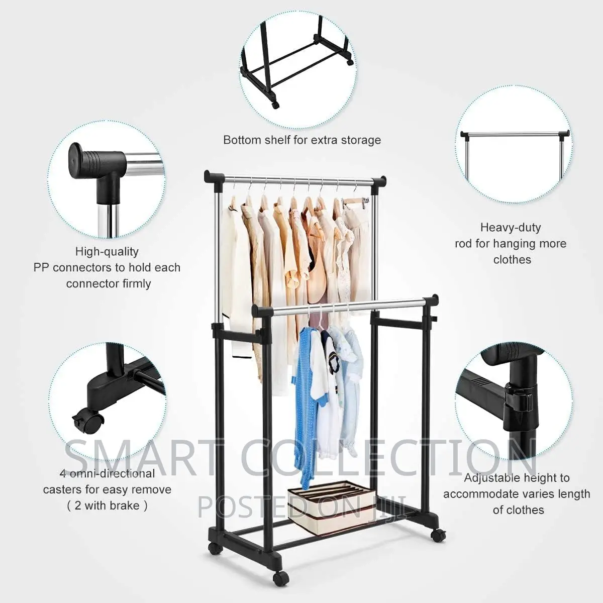 Double Pole Portable Clothing Hanging Rack Drying Hanger