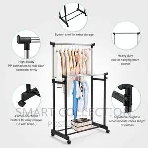 Double Pole Portable Clothing Hanging Rack Drying Hanger