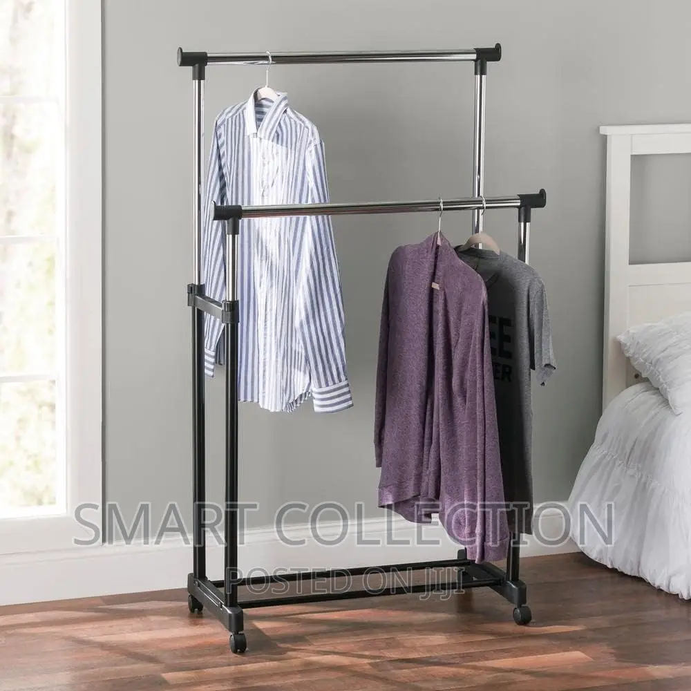 Double Pole Portable Clothing Hanging Rack Drying Hanger
