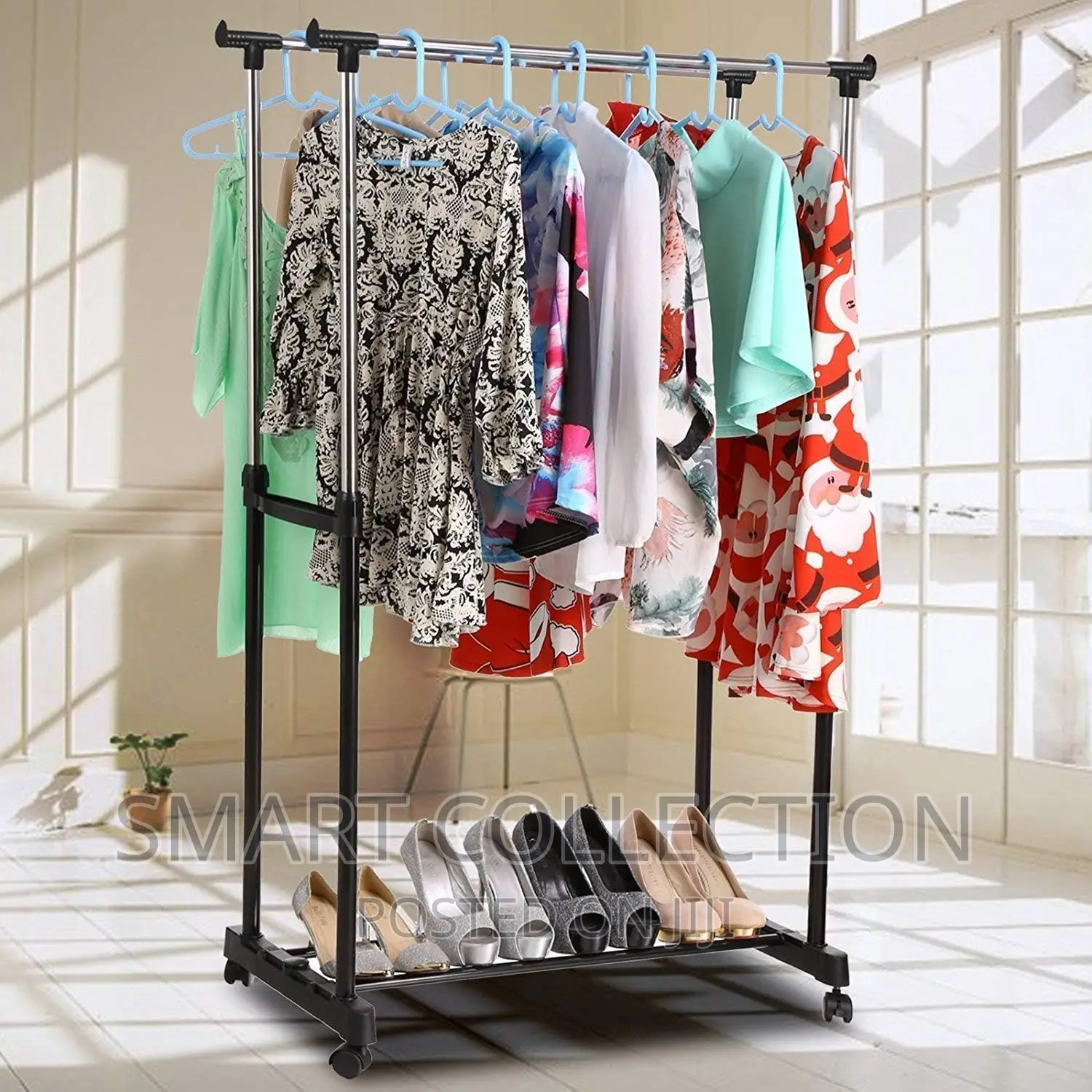 Double Pole Portable Clothing Hanging Rack Drying Hanger