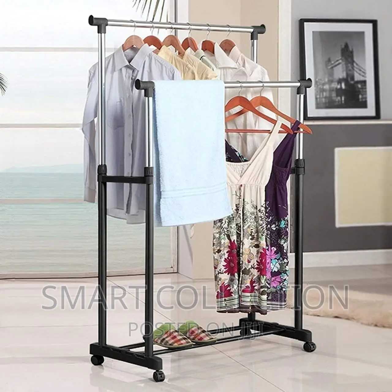 Double Pole Portable Clothing Hanging Rack Drying Hanger
