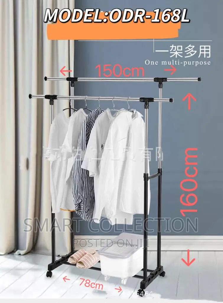 Double Pole Portable Clothing Hanging Rack Drying Hanger