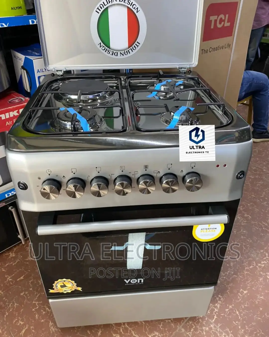 VON Cooker Yenye Plate 3 Za Gas Na Plate Moja Ya Umeme