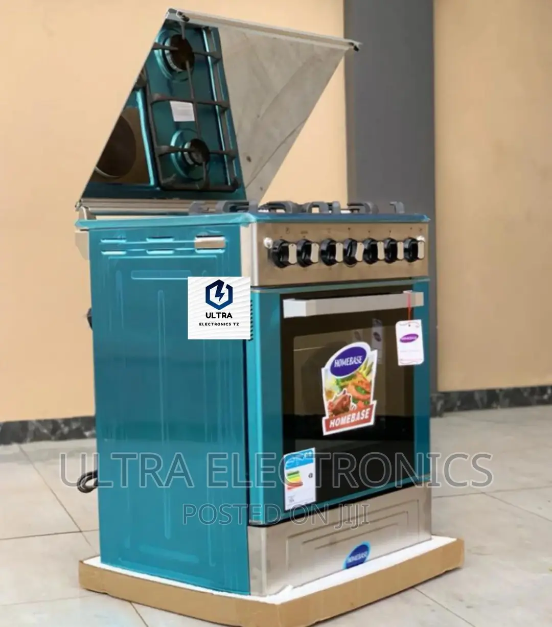 HOMEBASE Cooker Yenye Plate 3 Za Gas,Plate1 Ya Umeme Na Oven