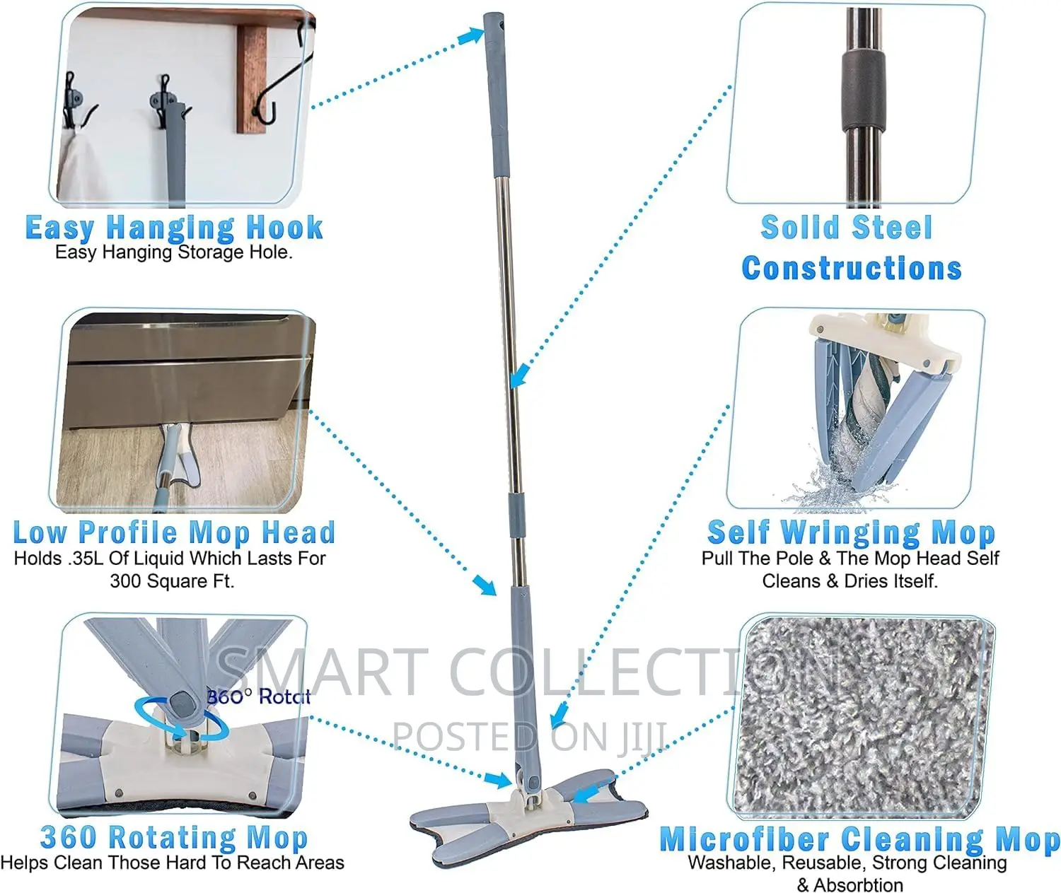 Self Wringing X Shape Floor Mop 360 Dry Wet Rotating