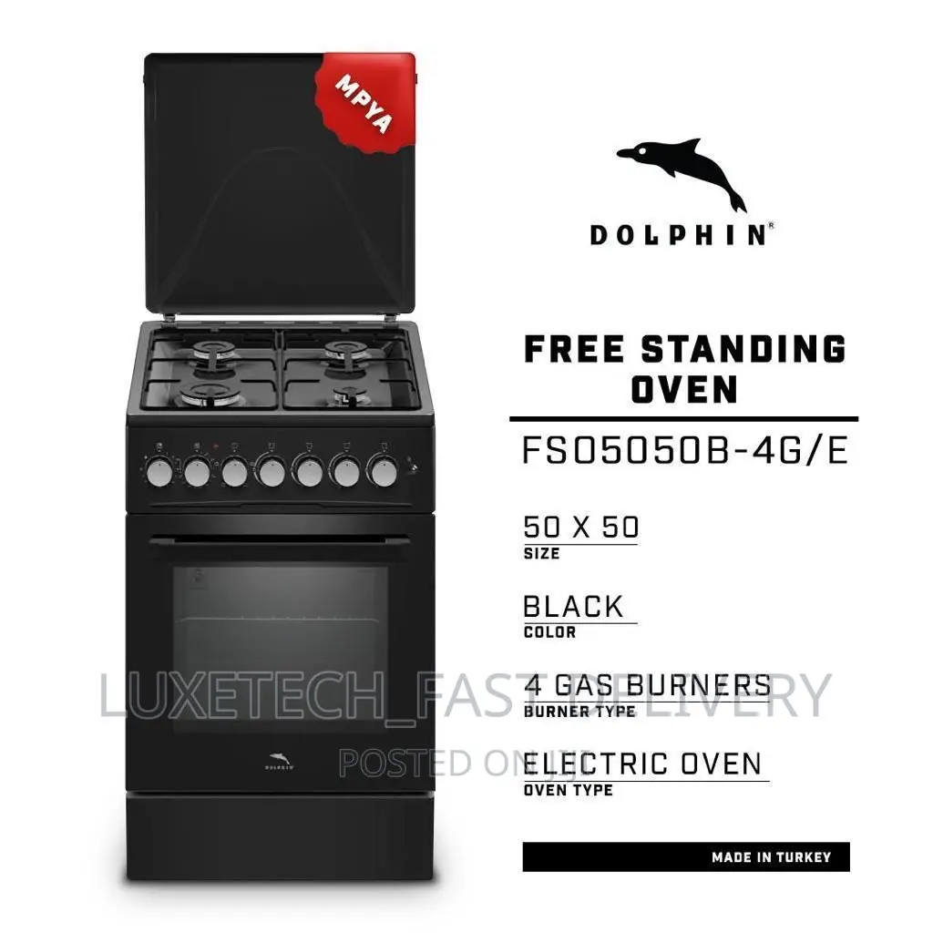 Dolphin 4 Gas Burners With Electric Oven 50x50 (Black)