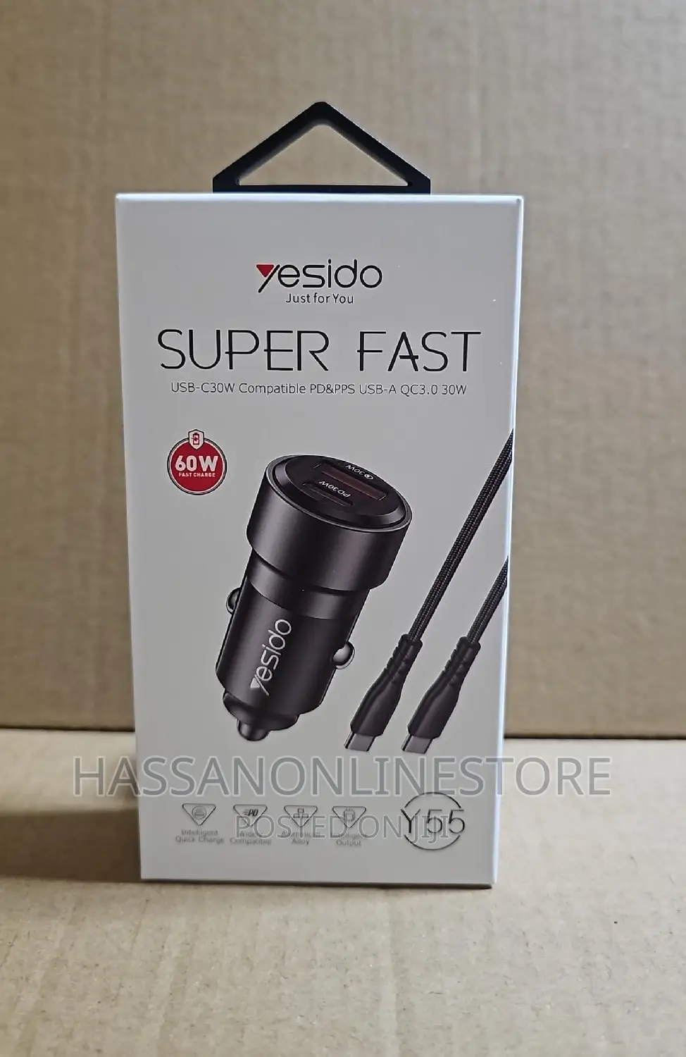 Yesido Y55 With Double Type-C/Usb-C Port Line Car Charger