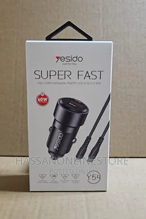 Yesido Y54 With 8 Pin to Type-C/Usb-C Line Car Charger