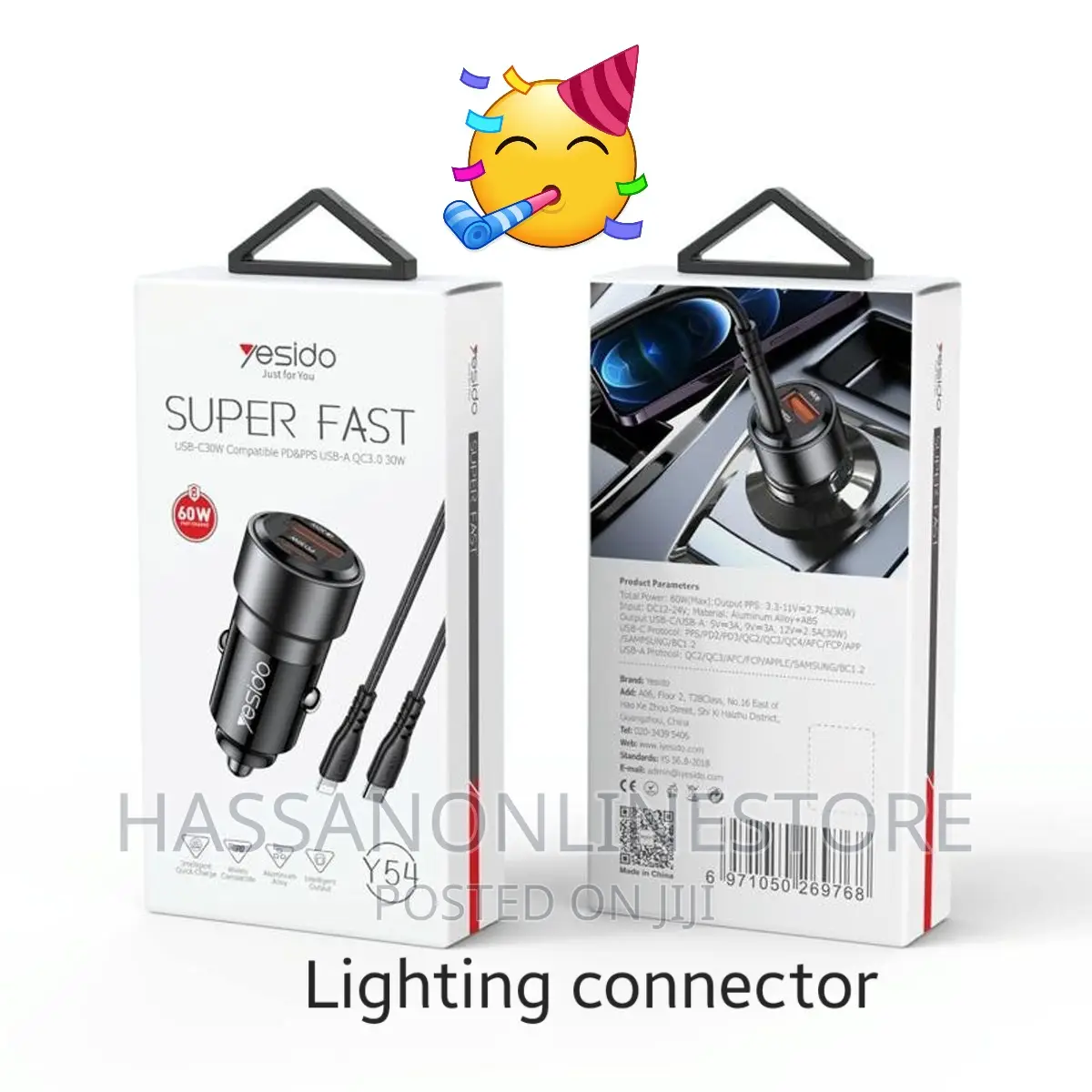 Yesido Y54 With 8 Pin to Type-C/Usb-C Line Car Charger