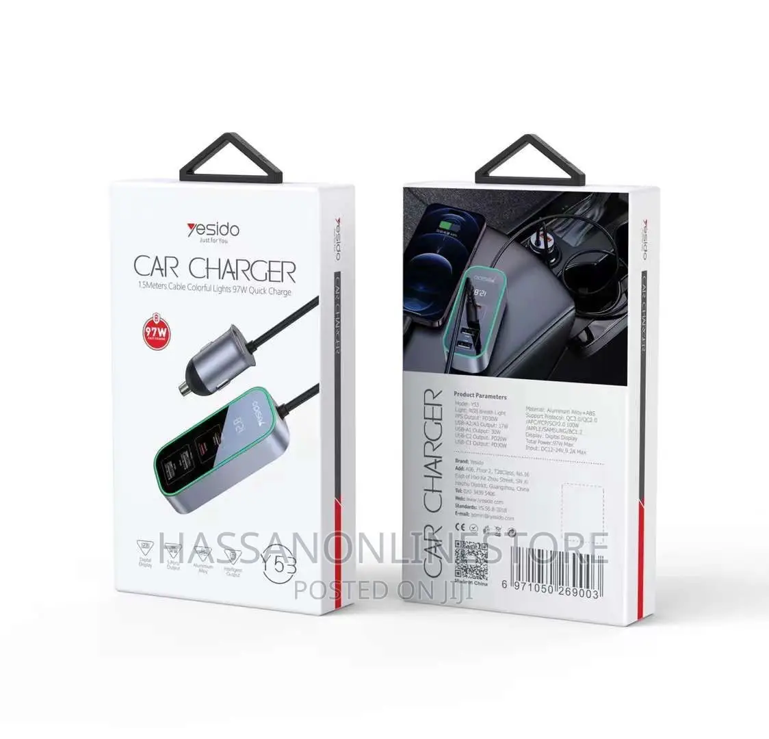 Yesido Y53 QC3.0 Car Charger 97W Five Ports Fast Charger