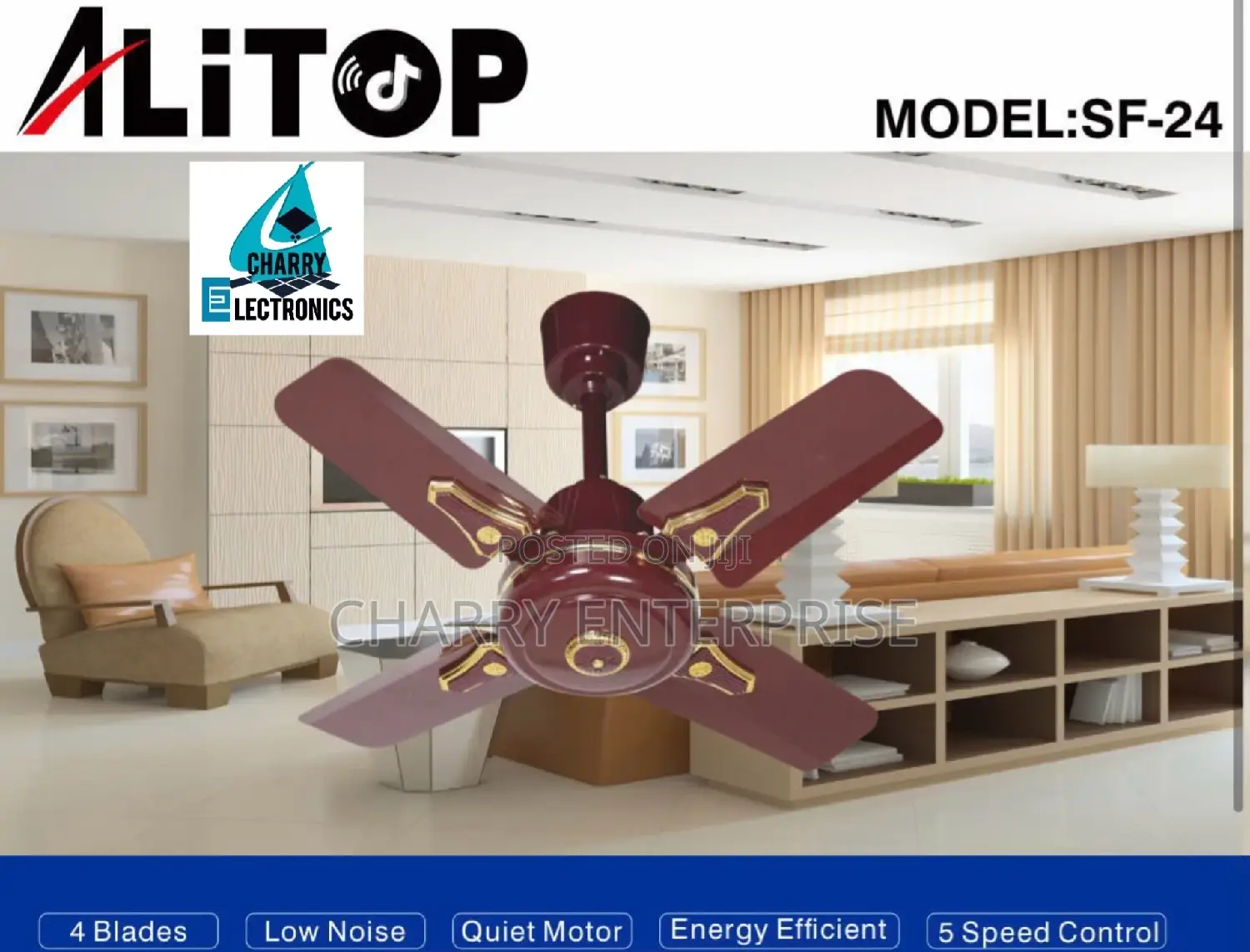 Alitop Ceiling Fan With 4 Blades Size 24" Energy Efficient