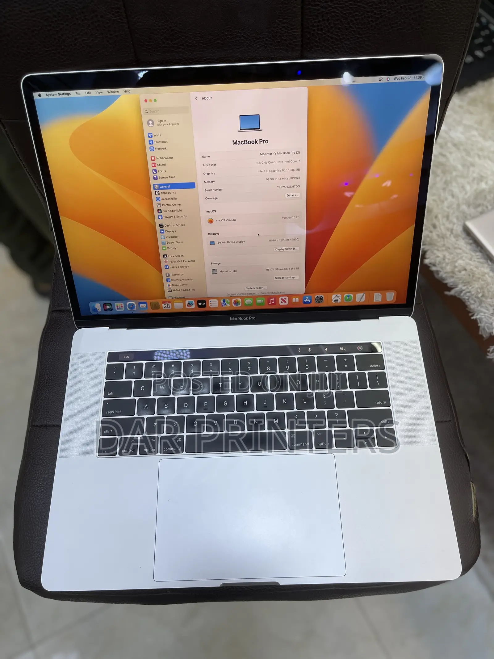 Laptop Apple MacBook Pro 2017 16GB Intel Core I7 SSD 1T